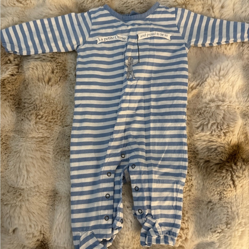 Blue Striped La Petite Ourse baby One Piece